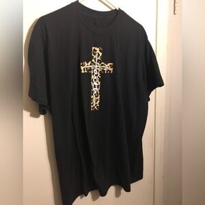 Black T-Shirt with Leopard Cross Design
